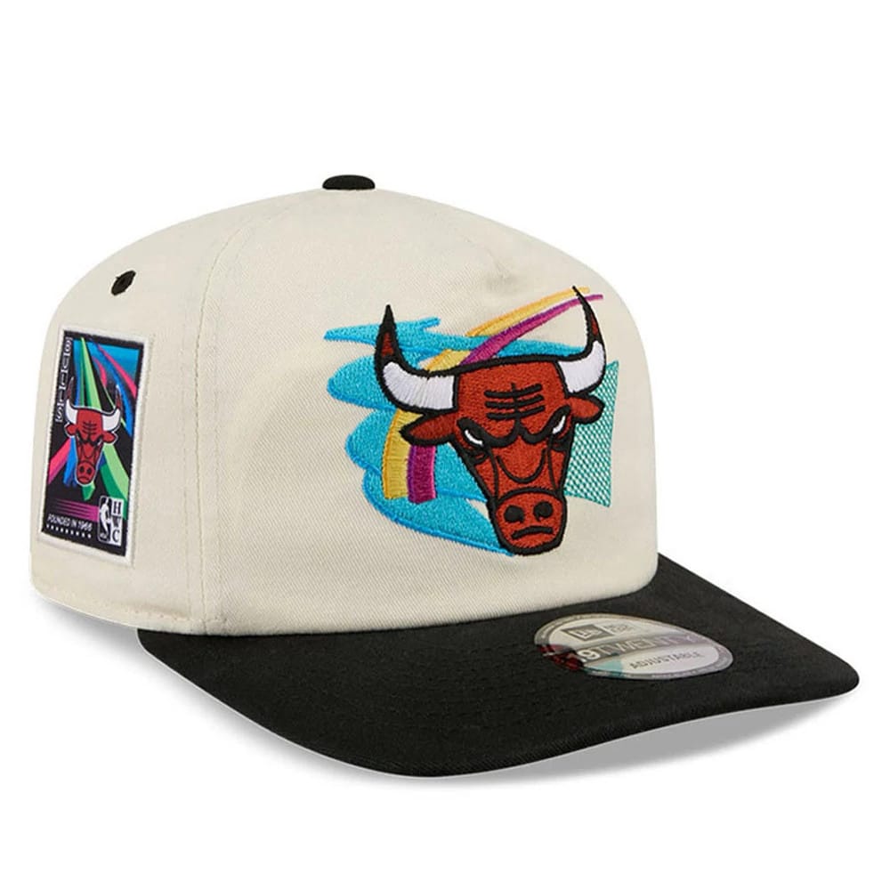Pictured is this NBA Hardwood Classic Chicago Bulls 19TWENTY Adjustable cap in cream & black. 1