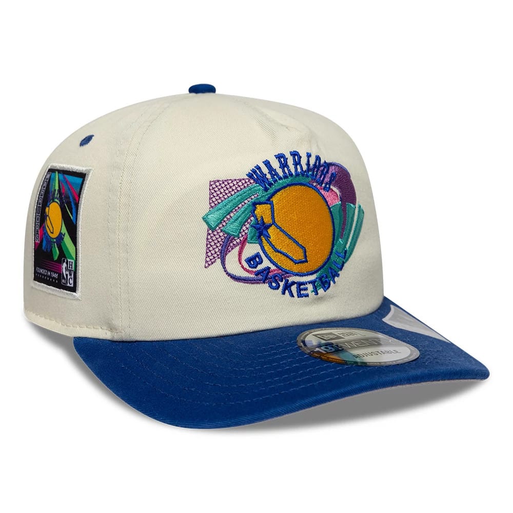 Pictured is this NBA Hardwood Classic Golden State Warriors 19TWENTY Adjustable cap in cream & blue. 1