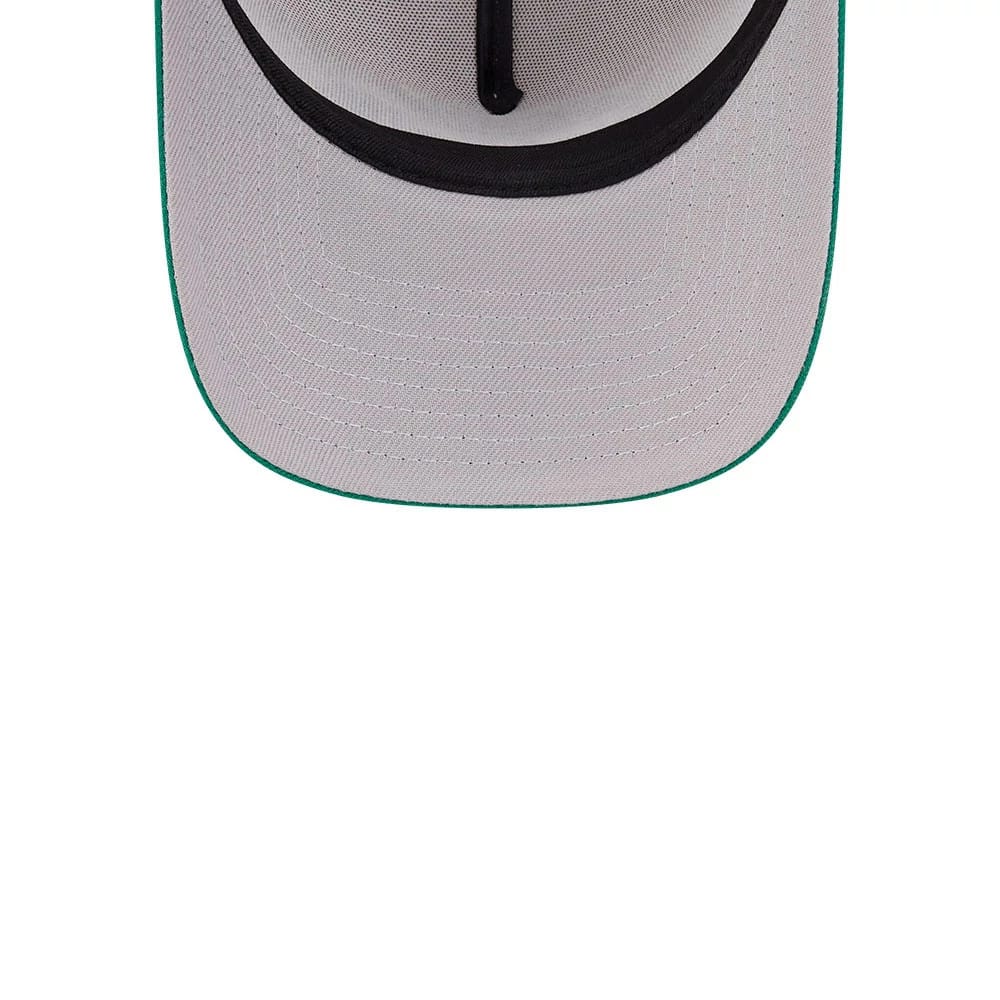 Pictured is this NBA Hardwood Classic Boston Celtics 9FORTY A-Frame Adjustable cap in light beige & green. 2