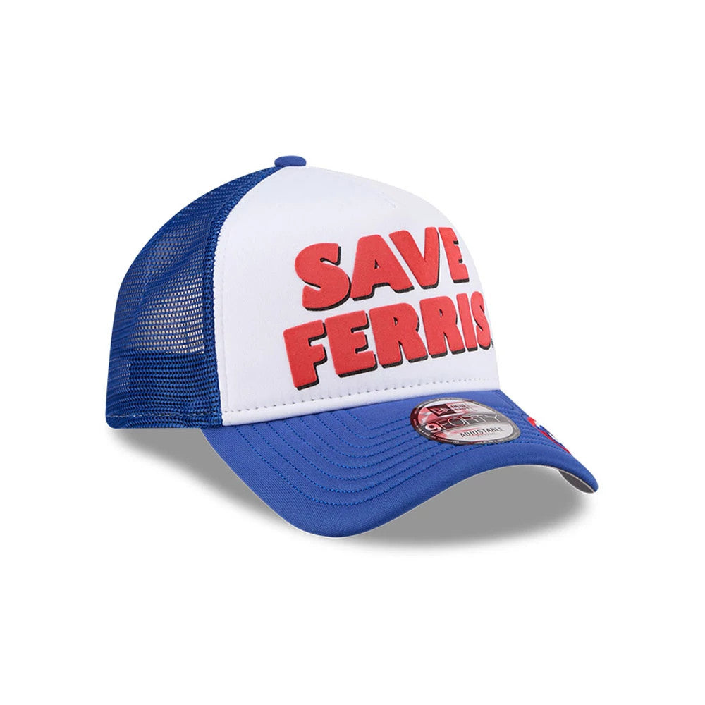 Pictured is this MLB X Ferris Bueller's Day Off Chicago Cubs 9FORTY A-Frame Trucker Adjustable cap in white. 4