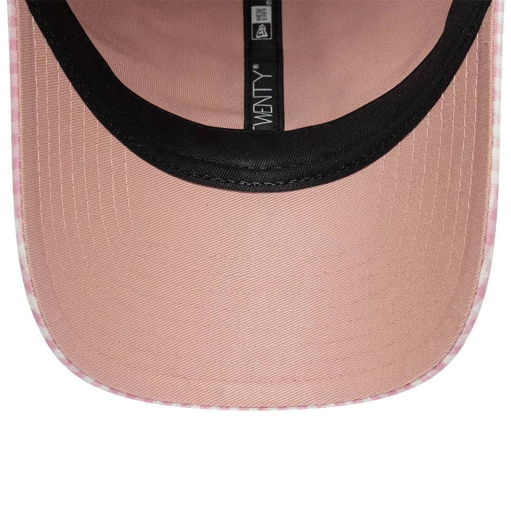 Pictured is this New Era Gingham Bowback 9TWENTY Adjustable cap in pastel pink. 7