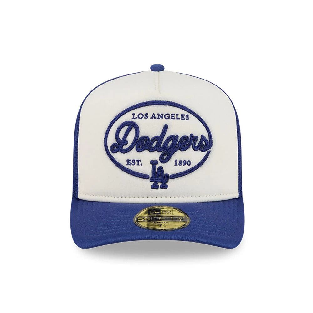 Pictured is this MLB 59FIFTY Day LA Dodgers 59FIFTY A-Frame Fitted cap in dark blue. 3
