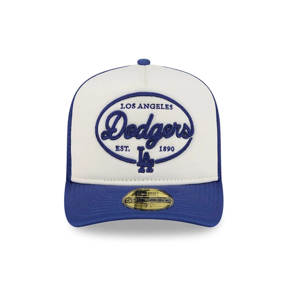 Pictured is this MLB 59FIFTY Day LA Dodgers 59FIFTY A-Frame Fitted cap in dark blue. 3