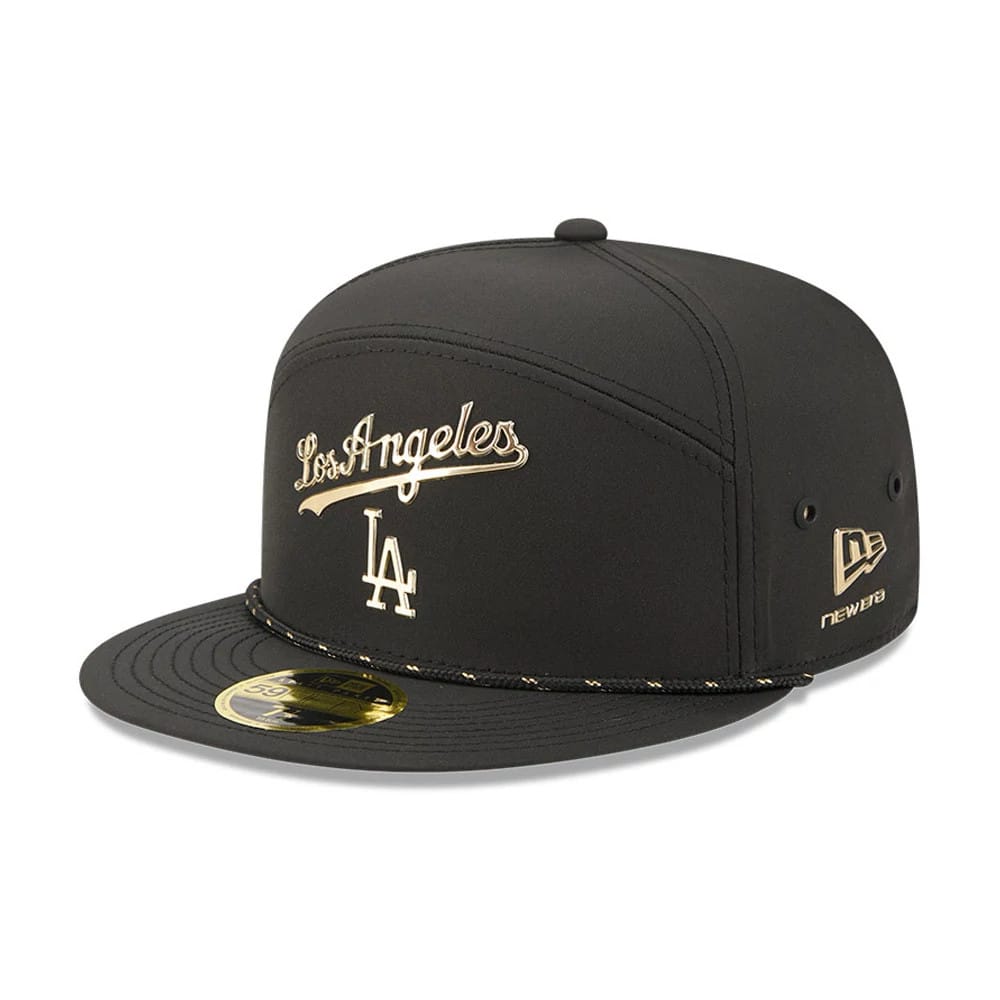 Pictured is this MLB 59FIFTY Day LA Dodgers Split Panel 59FIFTY Fitted cap in black. 1