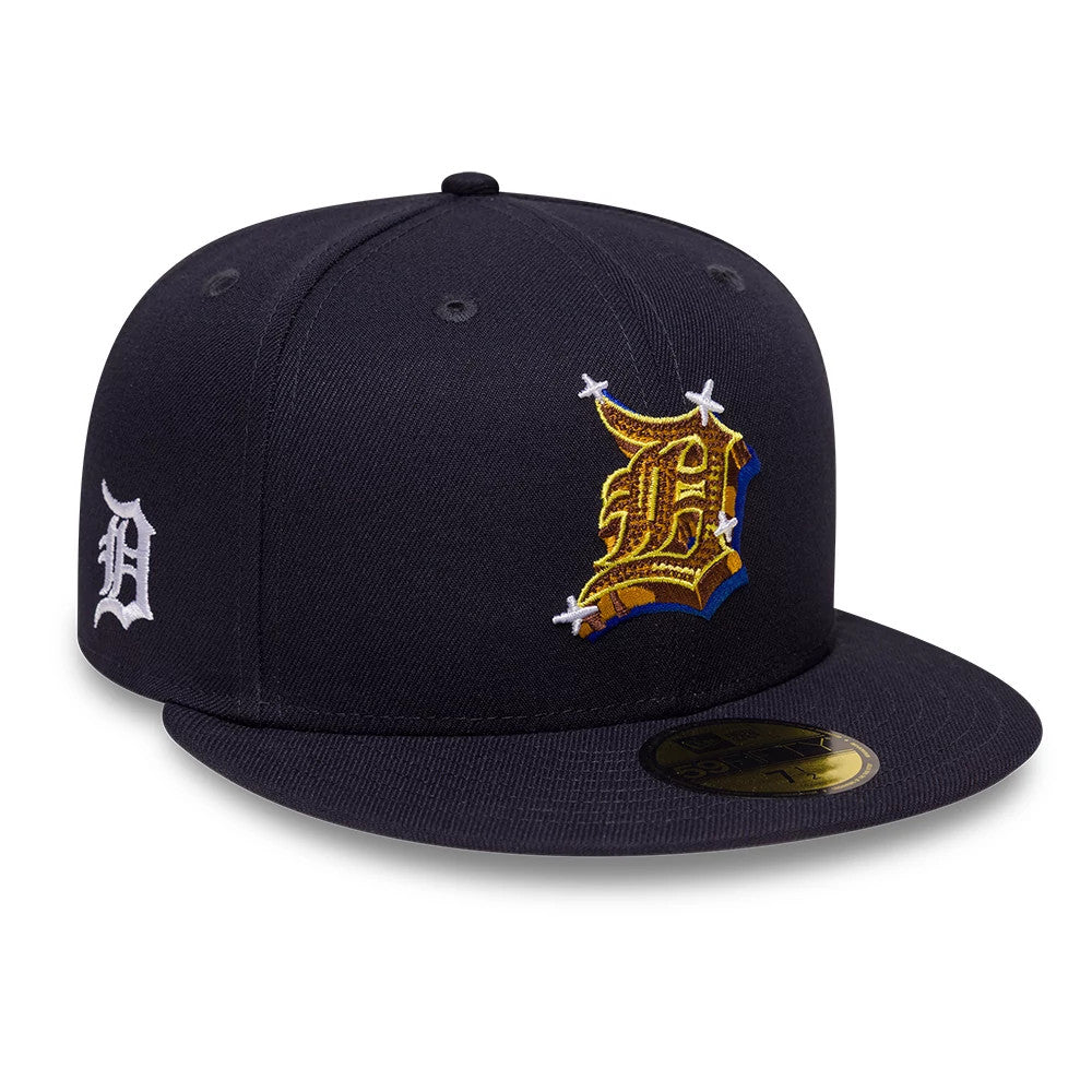 Pictured is this MLB Emblem Detroit Tigers 59FIFTY Fitted cap in navy. 1