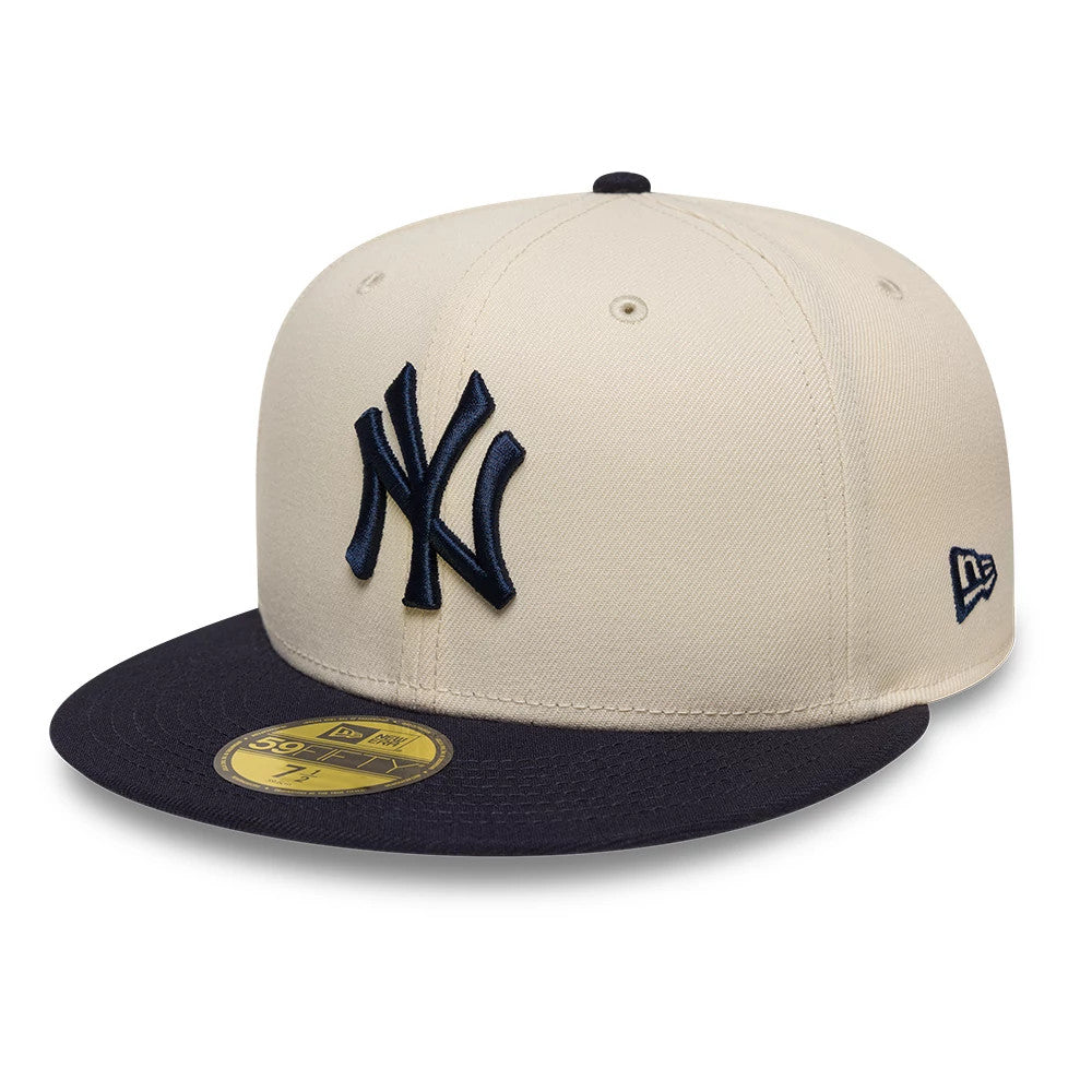 Pictured is this MLB Side Script New York Yankees 59FIFTY Fitted cap in cream & navy. 4