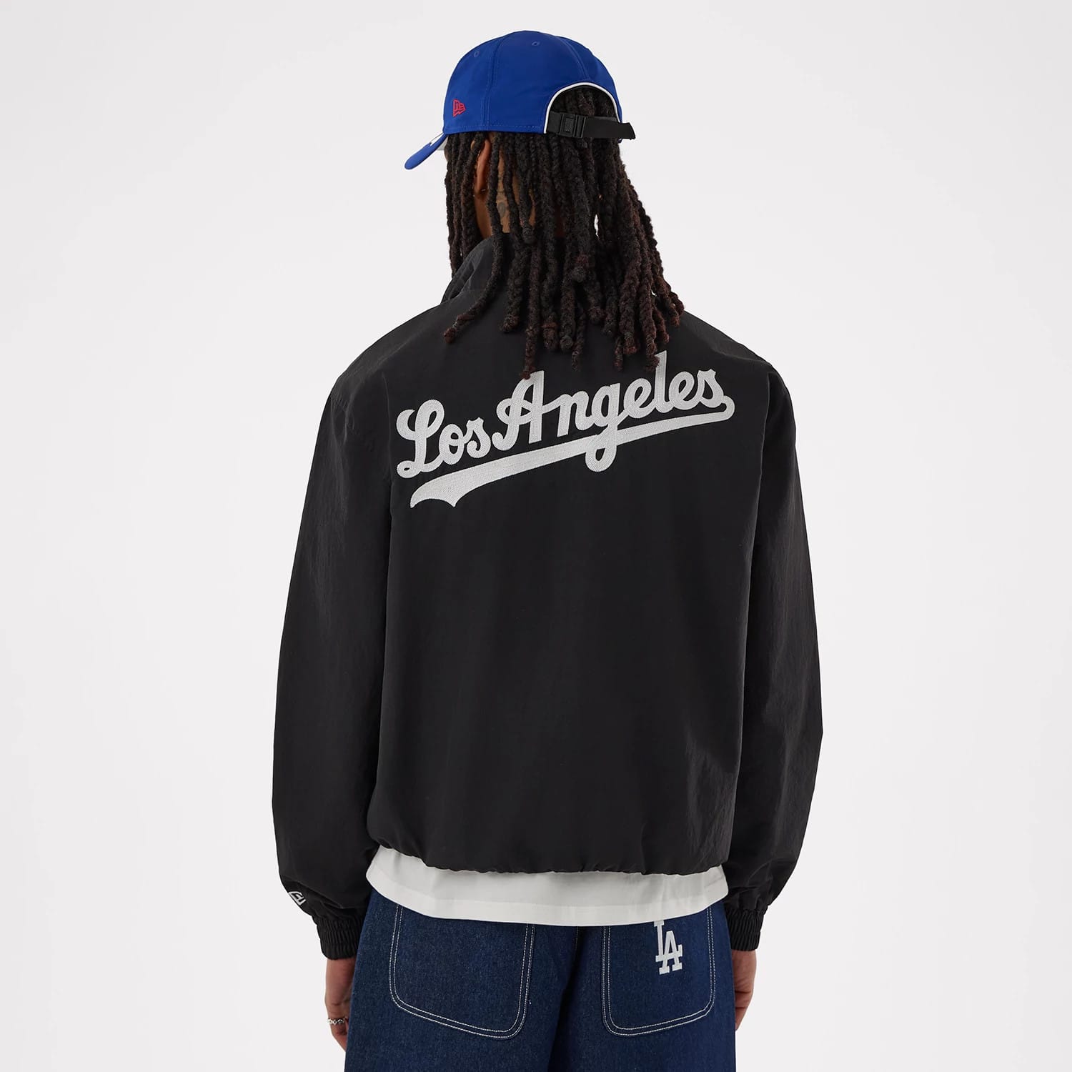 The model is wearing this MLB LA Dodgers Sports Jacket in black. 2