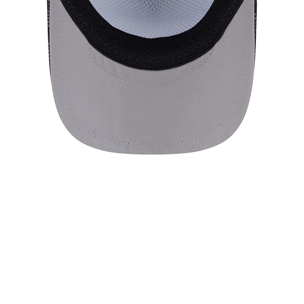 New Era Golf Black Camo New Era 9FORTY Apex Adjustable Cap, inside view showing the grey undervisor, black sweatband, and white mesh lining, highlighting the cap's structured and comfortable fit with precision stitching and materials.