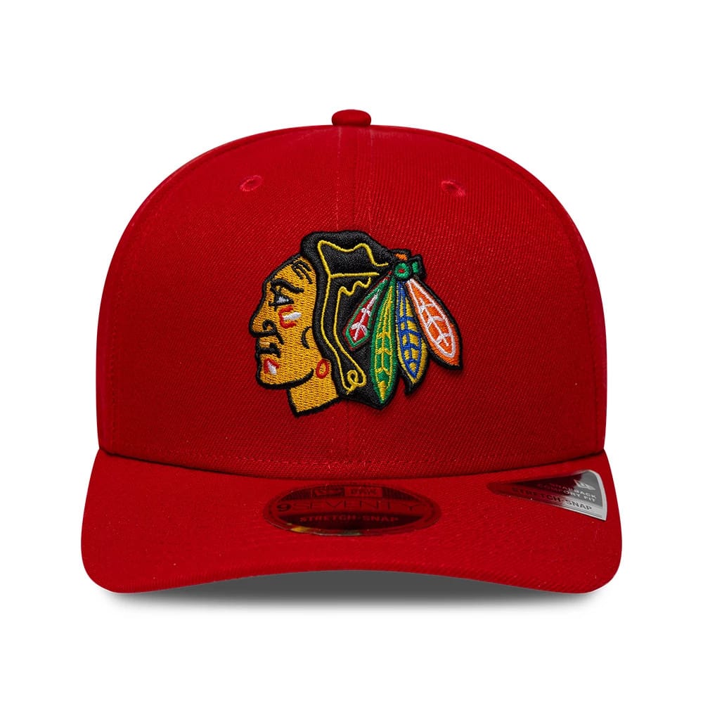 Pictured is this NHL Team Chicago Blackhawks 9SEVENTY Stretch Snap cap in red. 3