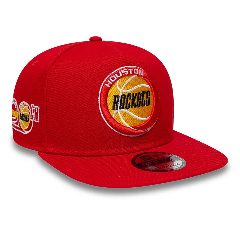 Pictured is this NBA Hardwood Classic Houston Rockets 9FIFTY A-Frame Snapback cap in red. 1
