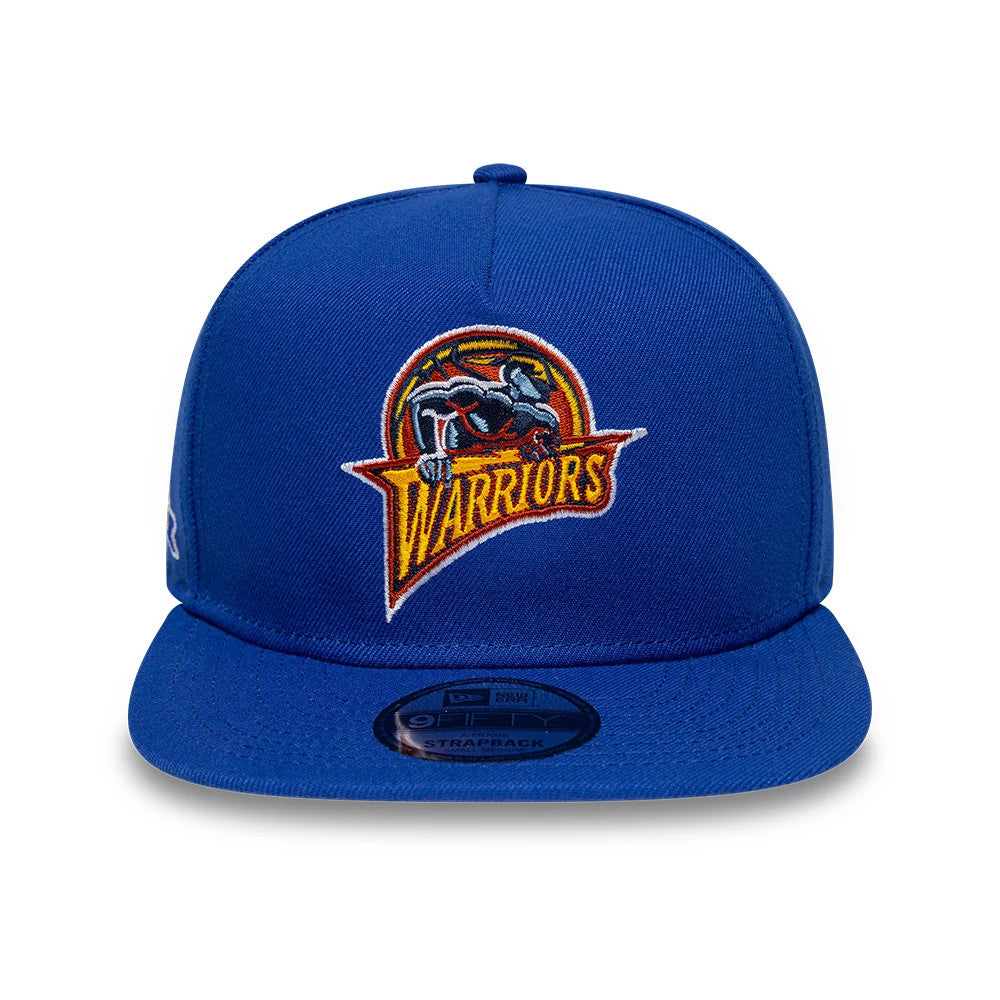 Pictured is this NBA Hardwood Classic Golden State Warriors 9FIFTY A-Frame Snapback cap in blue. 3