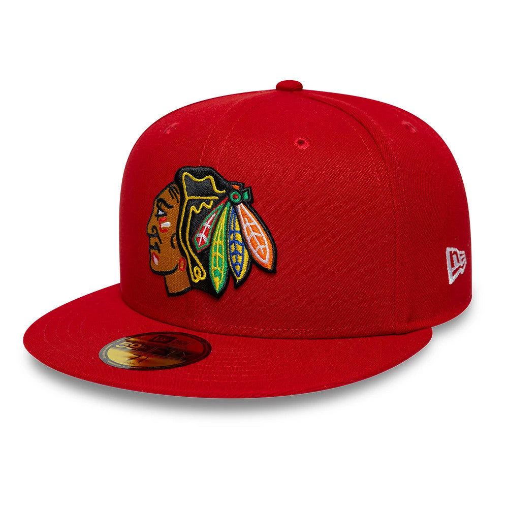 Pictured is this NHL Basic Chicago Blackhawks 59FIFTY Fitted cap in red. 1