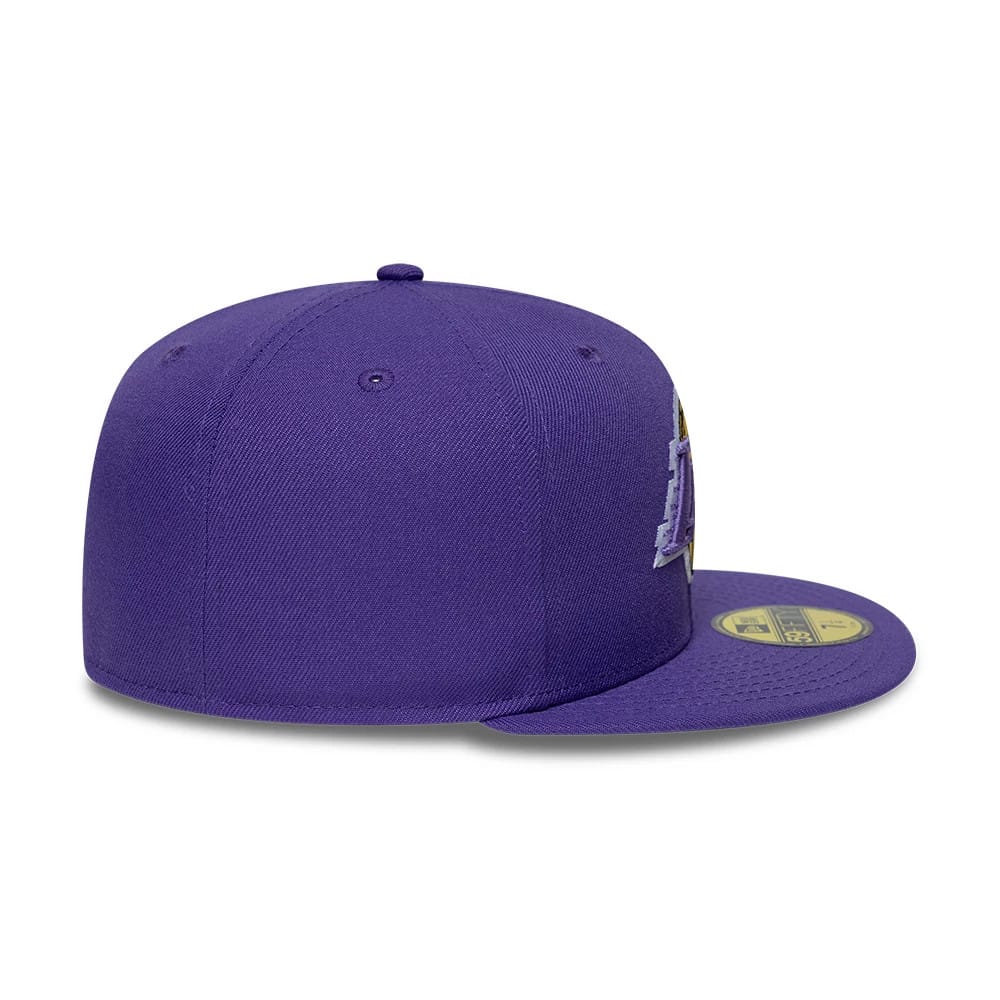 Pictured is this NBA Hardwood Classic LA Lakers 59FIFTY Fitted cap in purple. 7