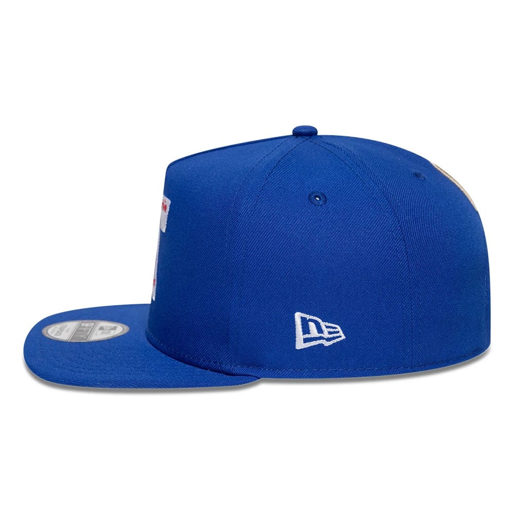Pictured is this NBA Hardwood Classic Philadelphia 76ers 9FIFTY A-Frame Snapback cap in blue. 7