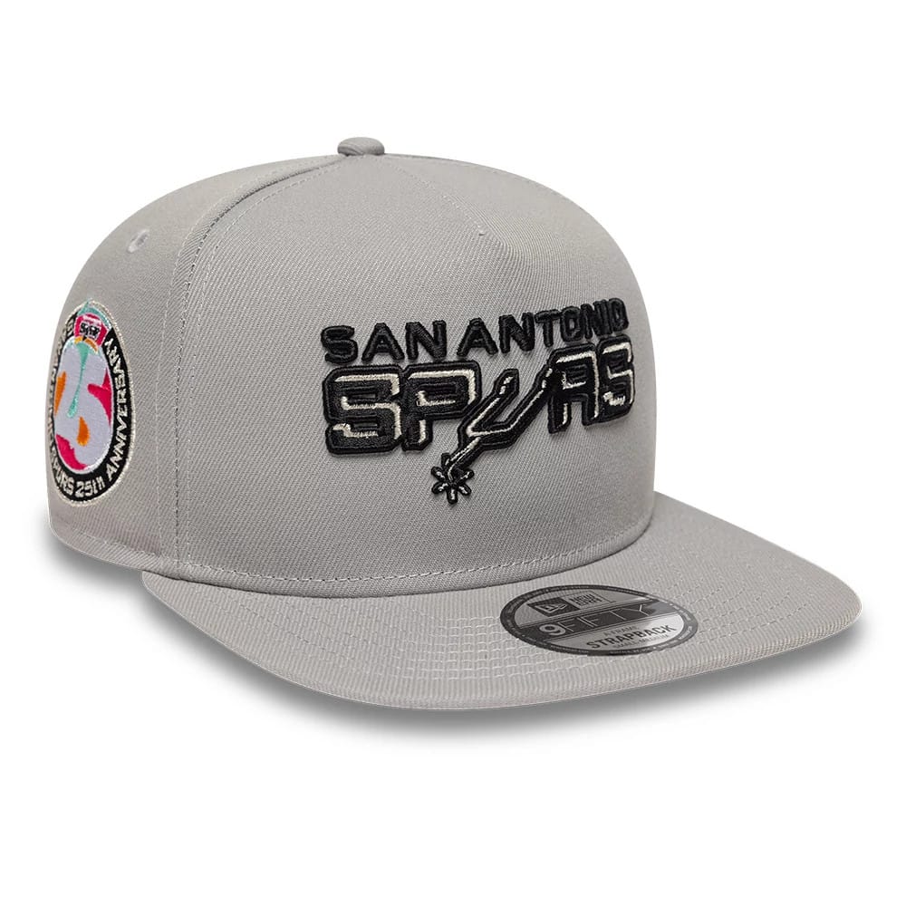 Pictured is this NBA Hardwood Classic San Antonio Spurs 9FIFTY A-Frame Snapback cap in grey. 1