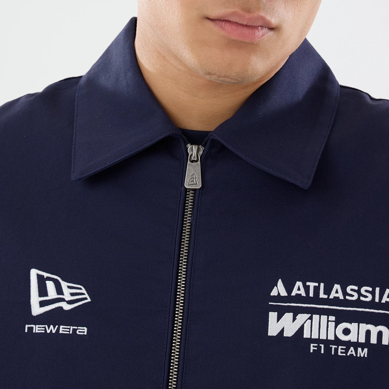 The model is wearing this Williams GB Race Special Collared Jacket in navy. 3