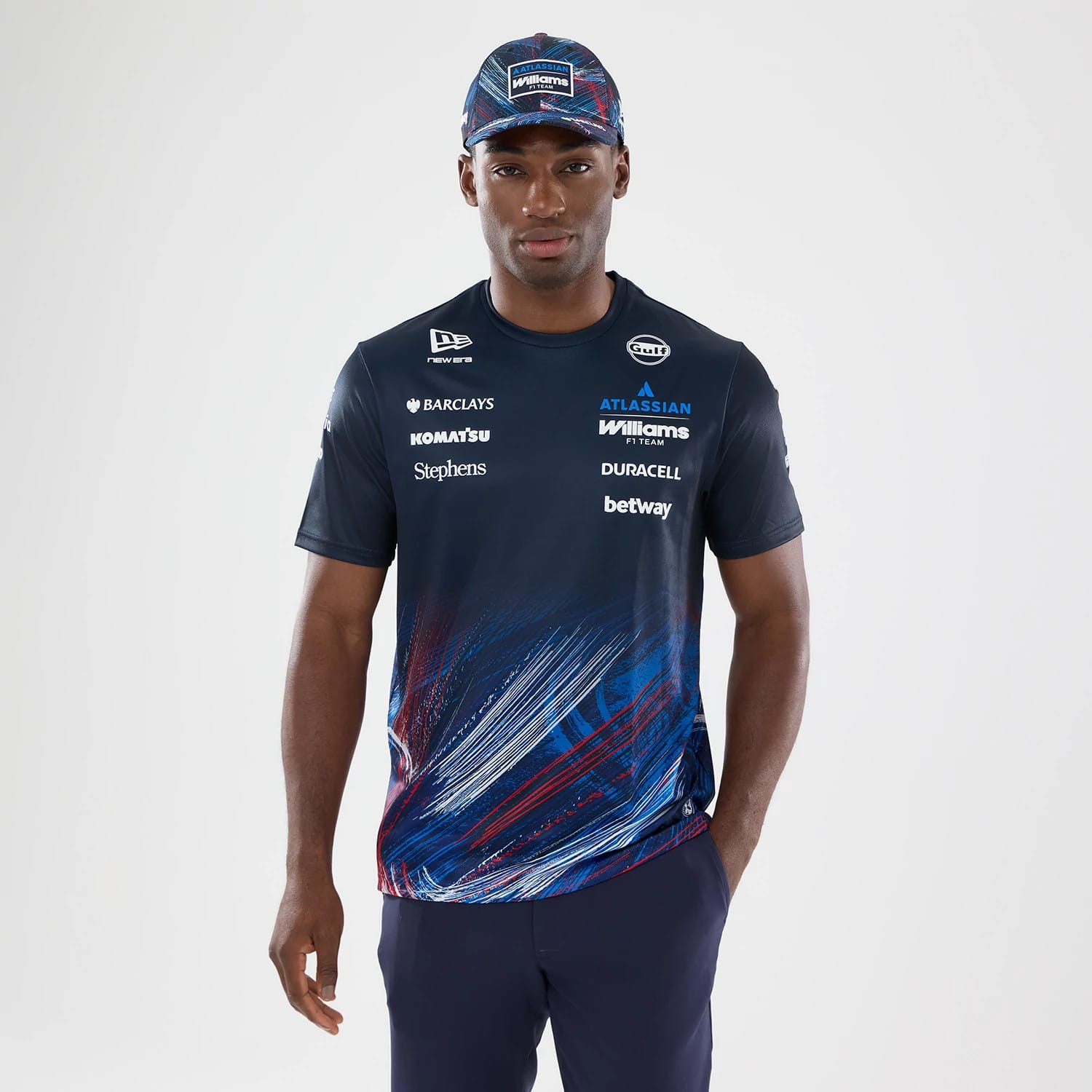 The model is wearing this Williams GB Race Special Tech T-Shirt in navy. 1
