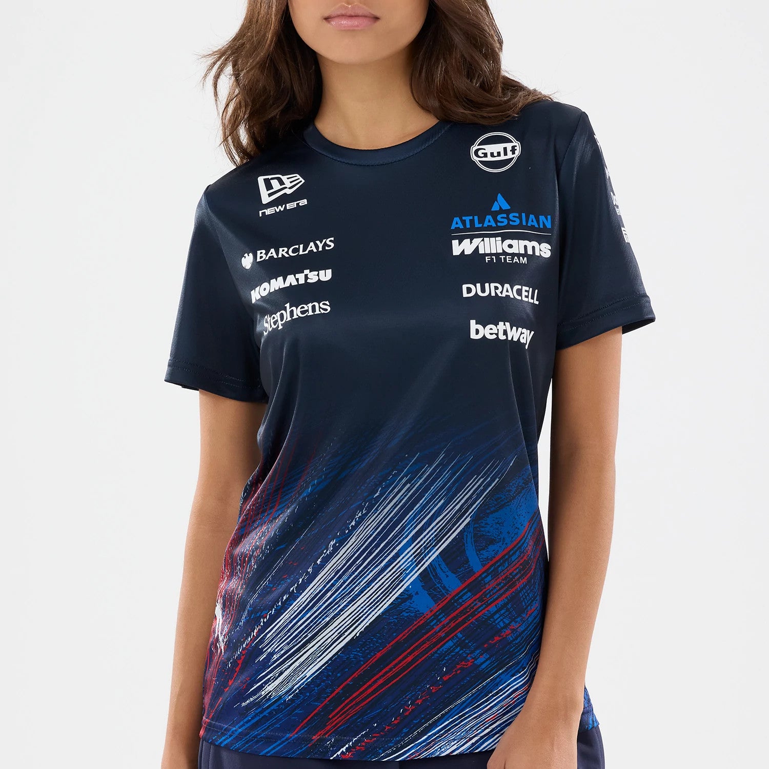 The model is wearing this Womens Williams GB Race Special Tech T-Shirt in navy. 4