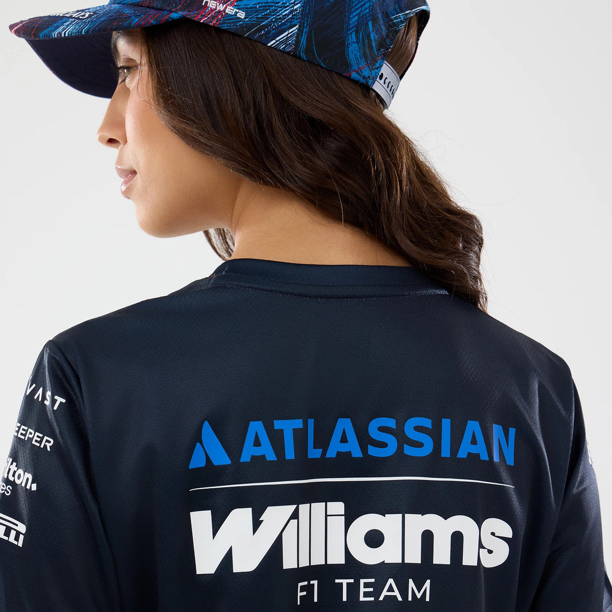 The model is wearing this Womens Williams GB Race Special Tech T-Shirt in navy. 7
