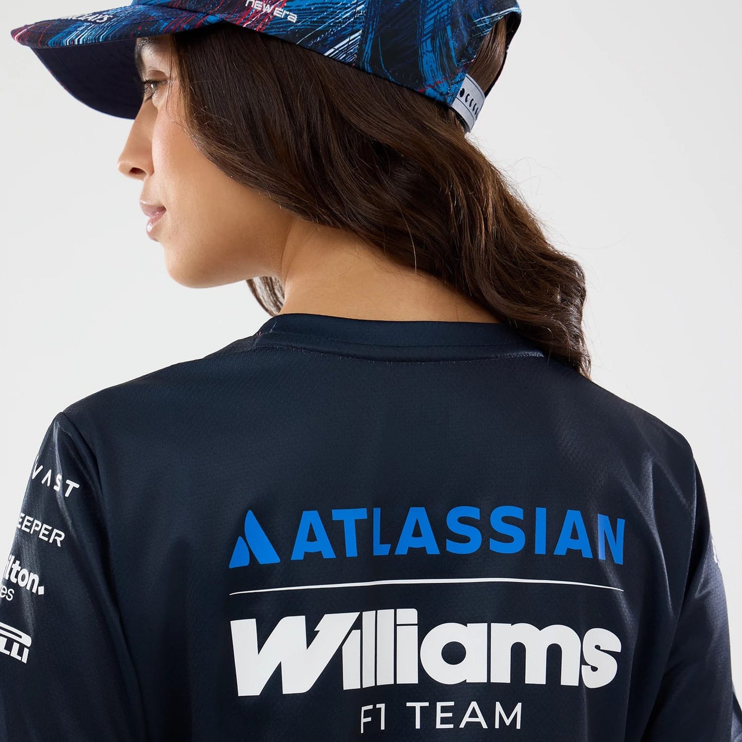 The model is wearing this Womens Williams GB Race Special Tech T-Shirt in navy. 7