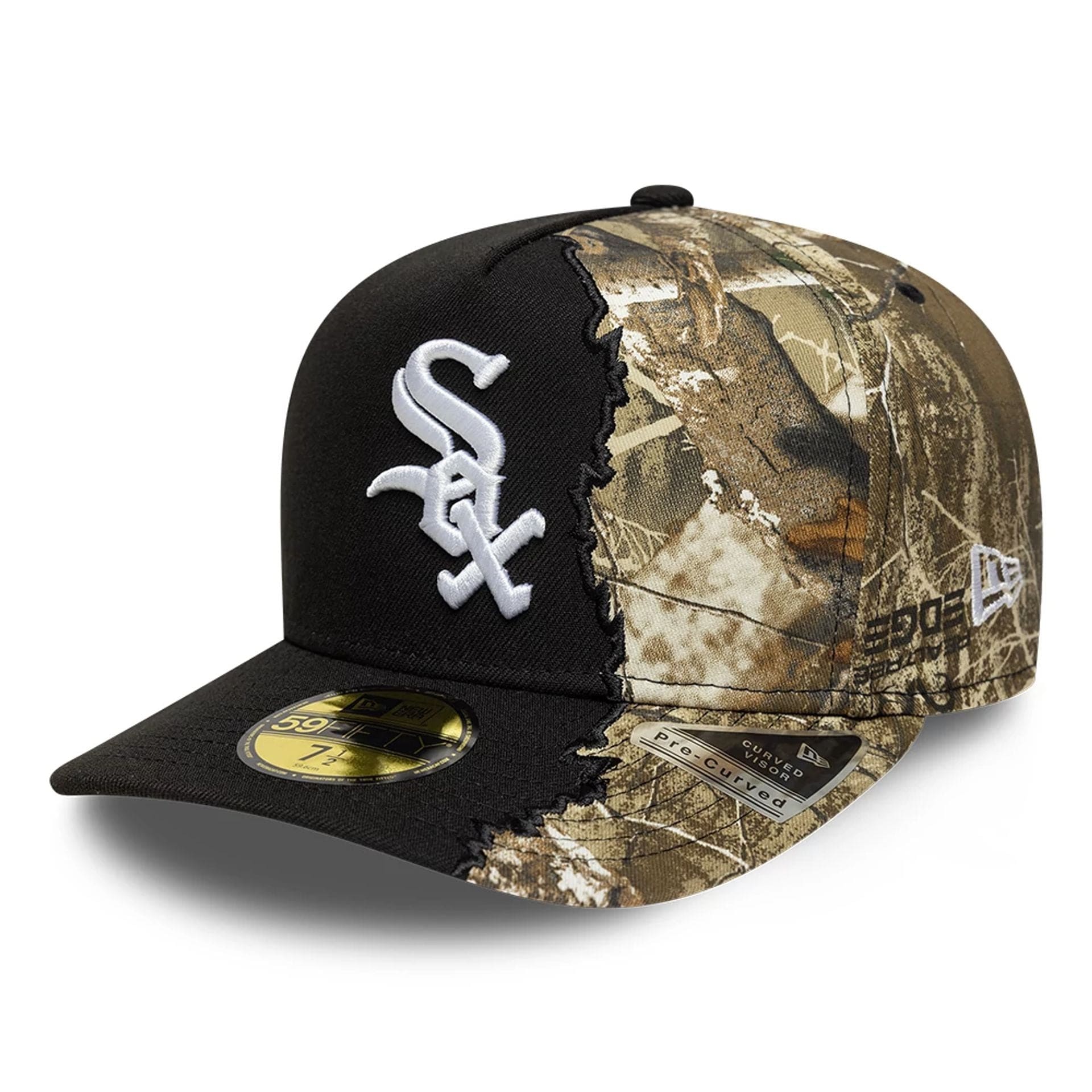 Pictured is this MLB Split Realtree Chicago White Sox 59FIFTY A-Frame Fitted cap in black. 1