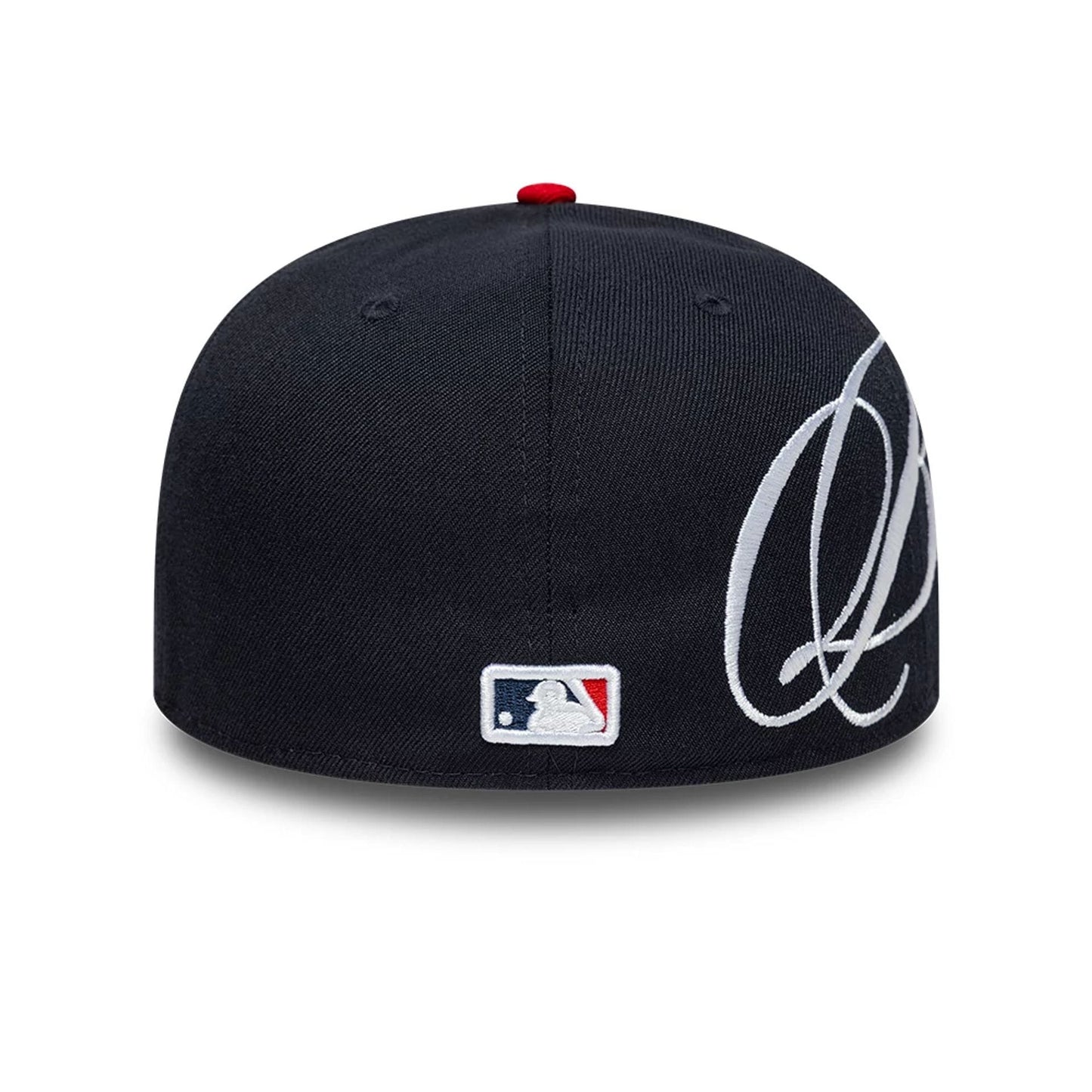 Pictured is this MLB Side Script Atlanta Braves Low Profile 59FIFTY Fitted cap in navy. 6