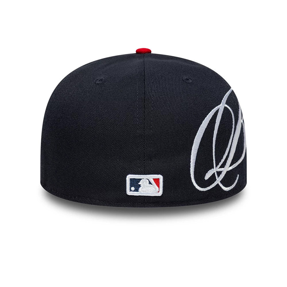 Pictured is this MLB Side Script Atlanta Braves Low Profile 59FIFTY Fitted cap in navy. 6