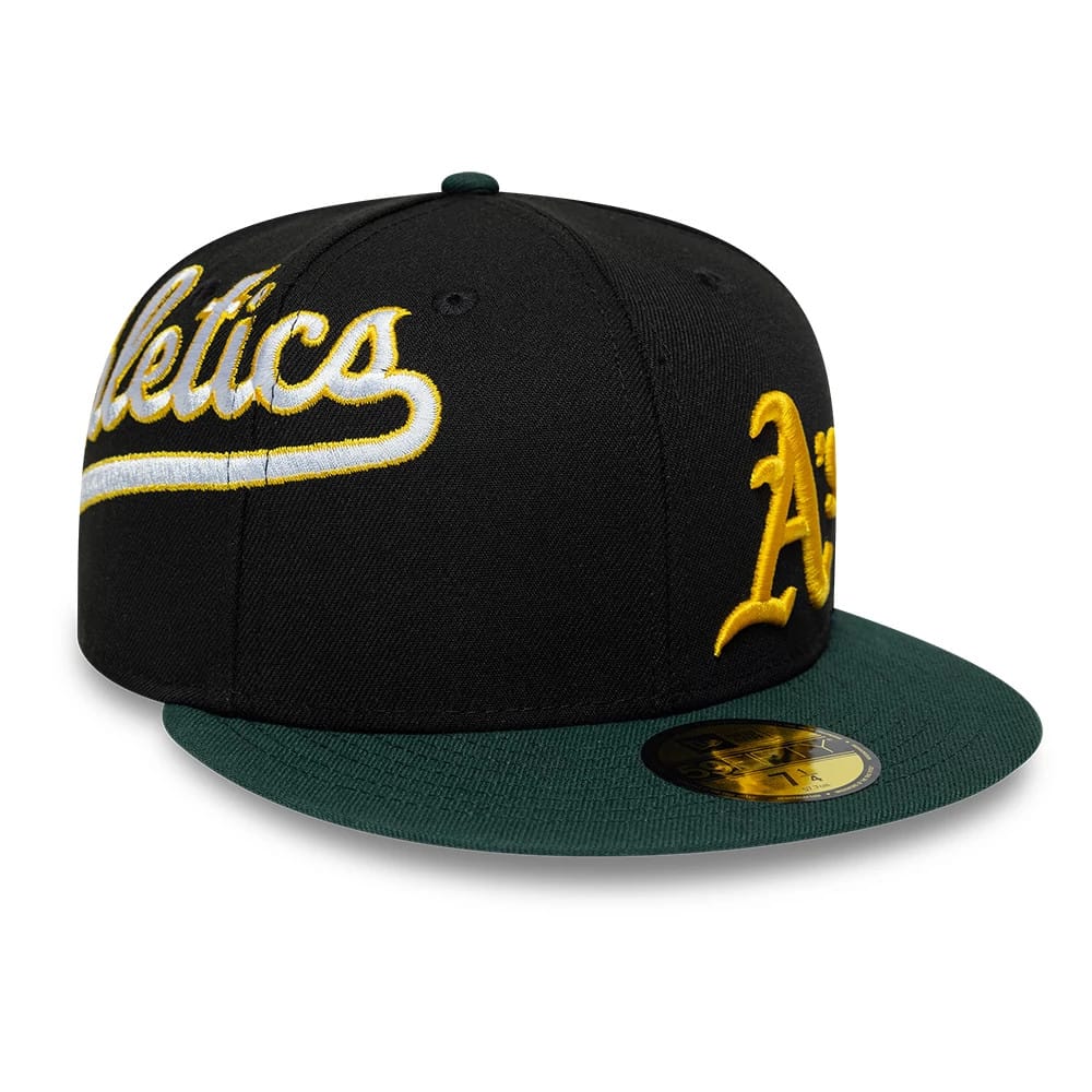 Pictured is this MLB Multi Logo Athletics 59FIFTY Fitted cap in black. 1