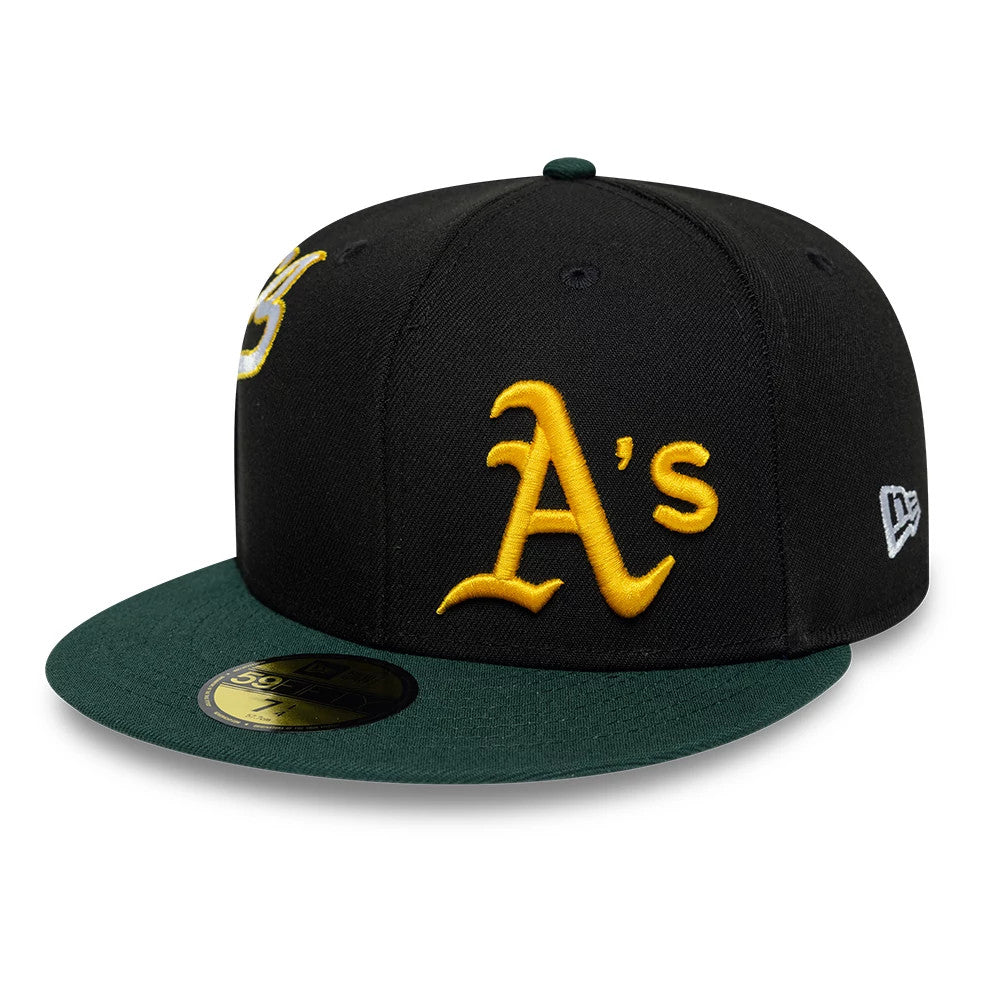 Pictured is this MLB Multi Logo Athletics 59FIFTY Fitted cap in black. 4