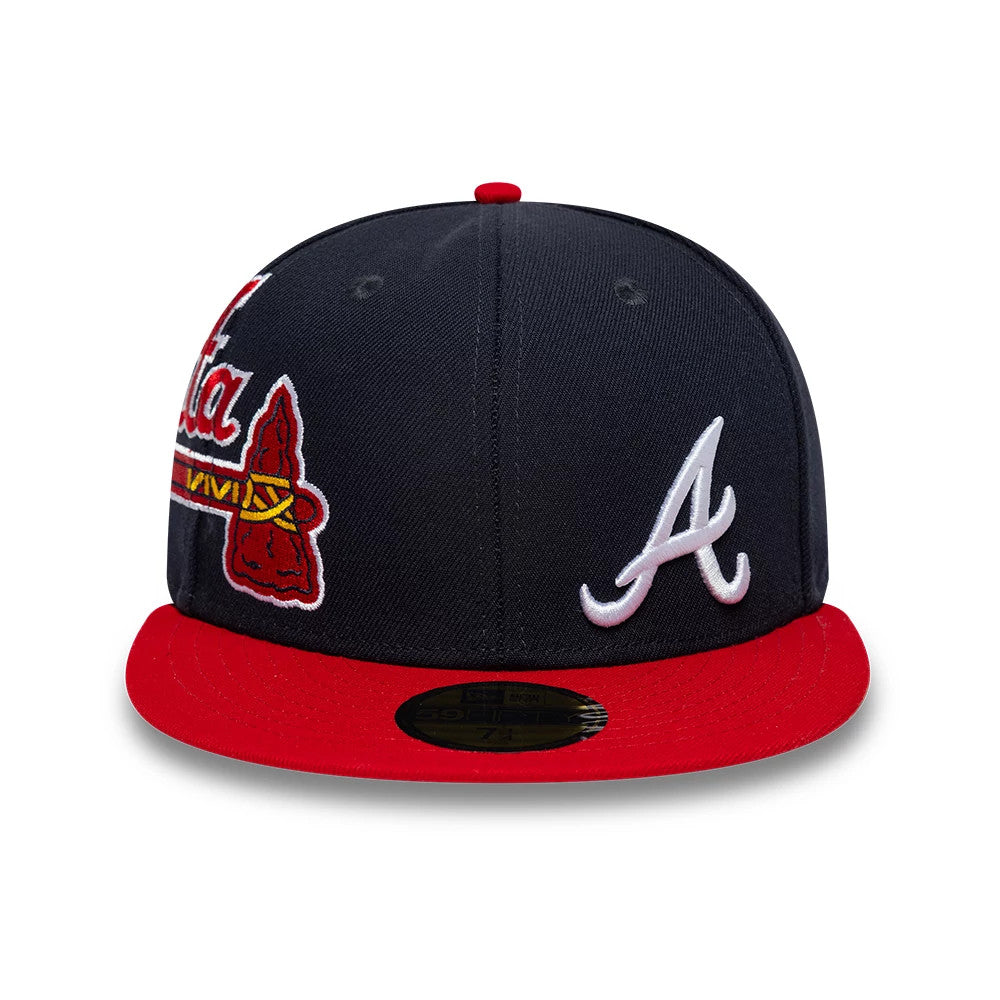 Pictured is this MLB Multi Logo Atlanta Braves 59FIFTY Fitted cap in navy. 3
