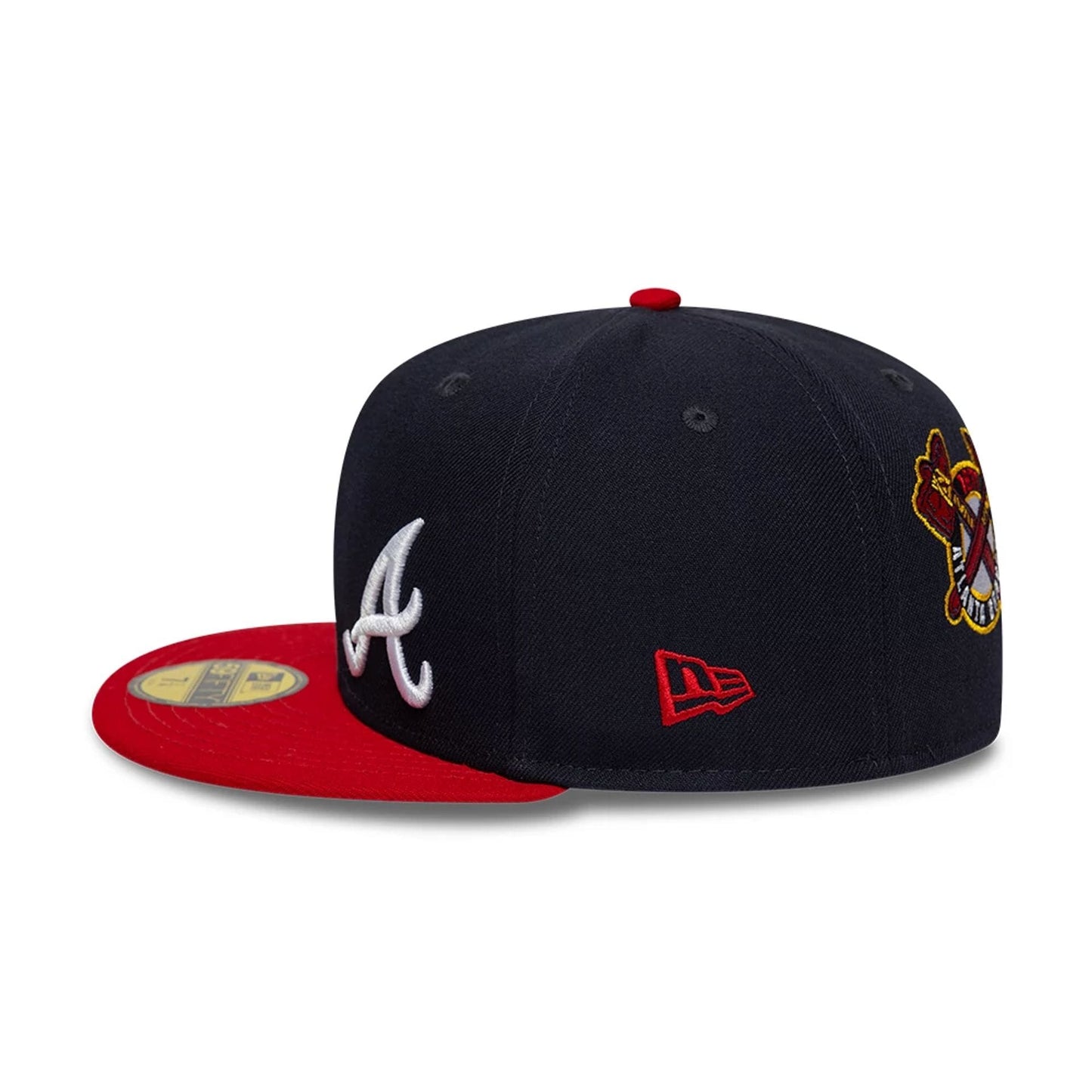Pictured is this MLB Multi Logo Atlanta Braves 59FIFTY Fitted cap in navy. 7