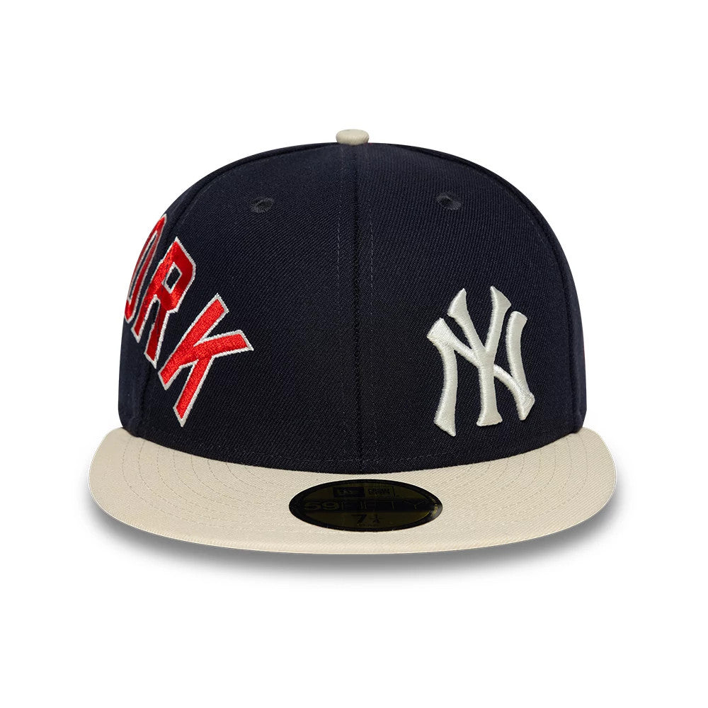 Pictured is this MLB Multi Logo New York Yankees 59FIFTY Fitted cap in navy. 3