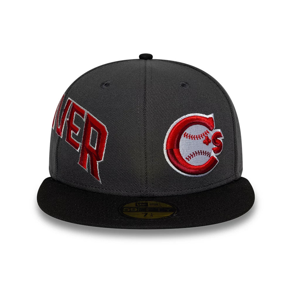 Pictured is this MiLB Multi Logo Vancouver Canadians 59FIFTY Fitted cap in charcoal. 3