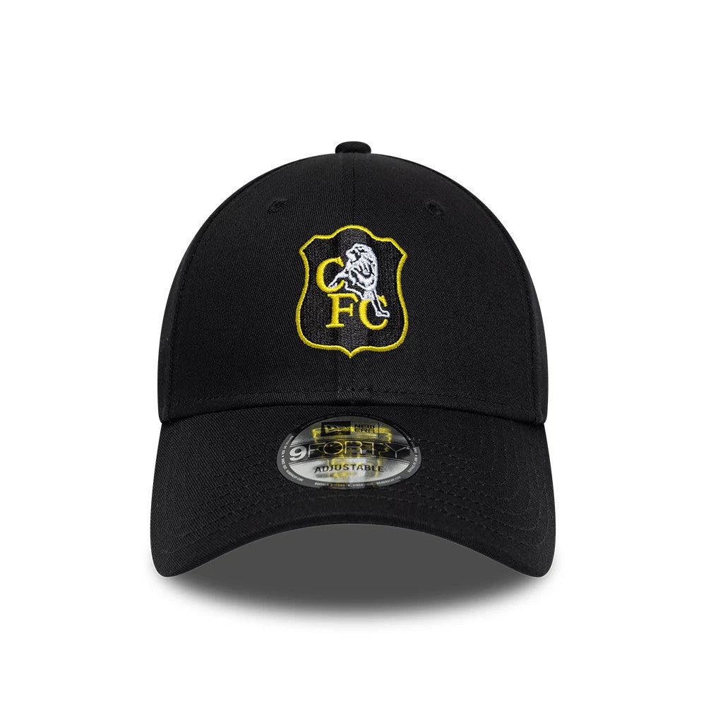Pictured is this Retro Goal Keeper Chelsea FC Lion Crest 9FORTY cap in black. 2