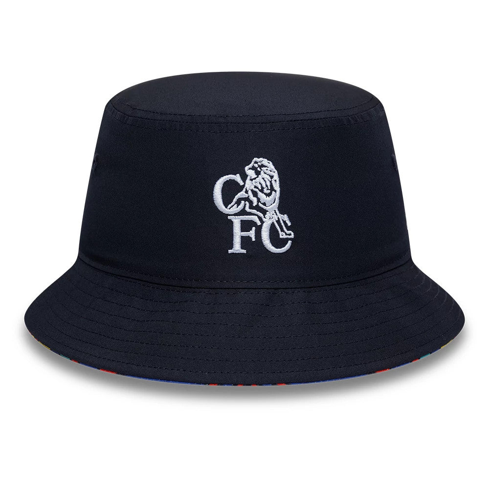 Pictured is this Retro Goal Keeper Chelsea FC Lion Crest Bucket cap in navy. 4