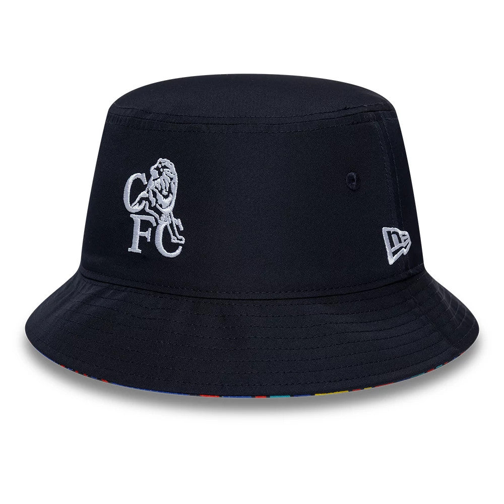 Pictured is this Retro Goal Keeper Chelsea FC Lion Crest Bucket cap in navy. 1