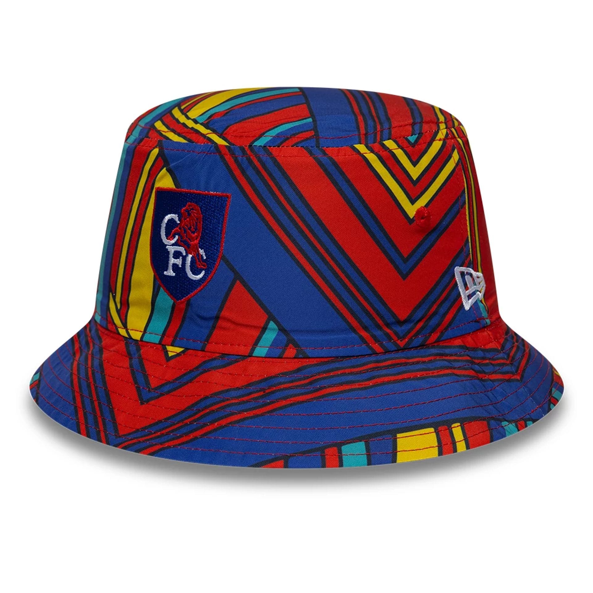 Pictured is this Retro Goal Keeper Chelsea FC Lion Crest Bucket cap in navy. 2