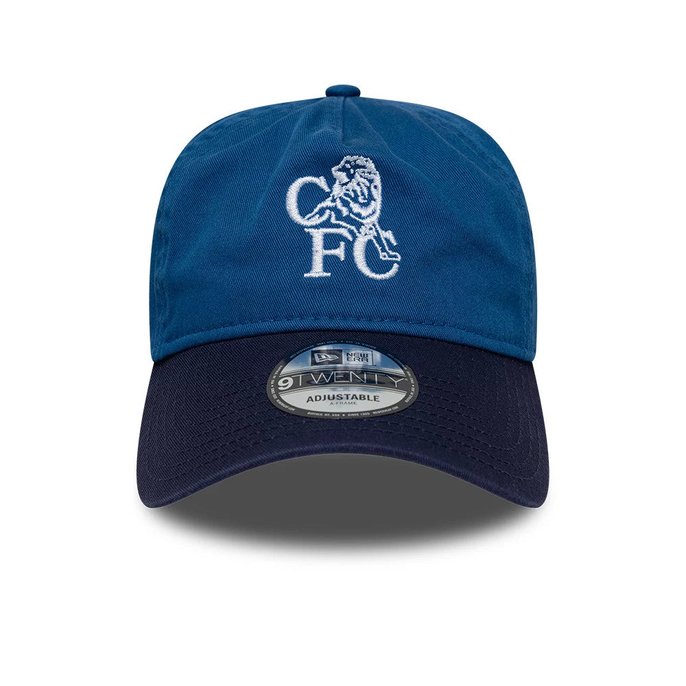 Pictured is this Retro Goal Keeper Chelsea FC Lion Crest 9TWENTY A-Frame cap in blue. 2