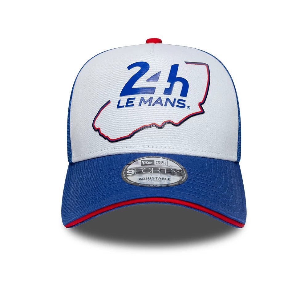Pictured is this Track 24HR Le Mans 9FORTY A-Frame Trucker cap in blue. 2