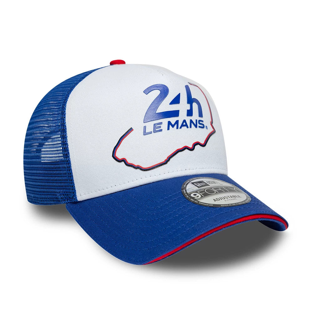 Pictured is this Track 24HR Le Mans 9FORTY A-Frame Trucker cap in blue. 3