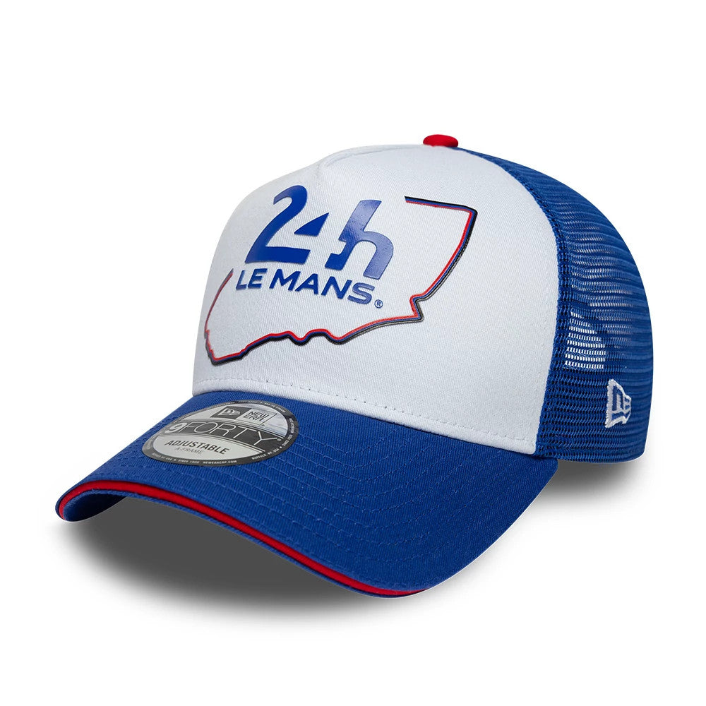 Pictured is this Track 24HR Le Mans 9FORTY A-Frame Trucker cap in blue. 1
