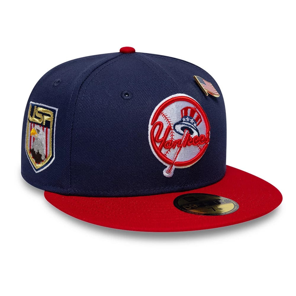 Pictured is this MLB Sister Cities New York Yankees 59FIFTY Fitted cap in blue & red. 1