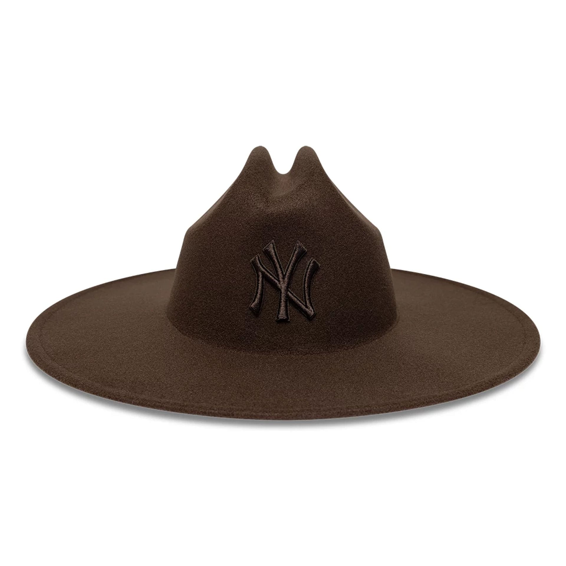 Pictured is this MLB New York Yankees Wide Brim Fedora cap in dark brown. 2
