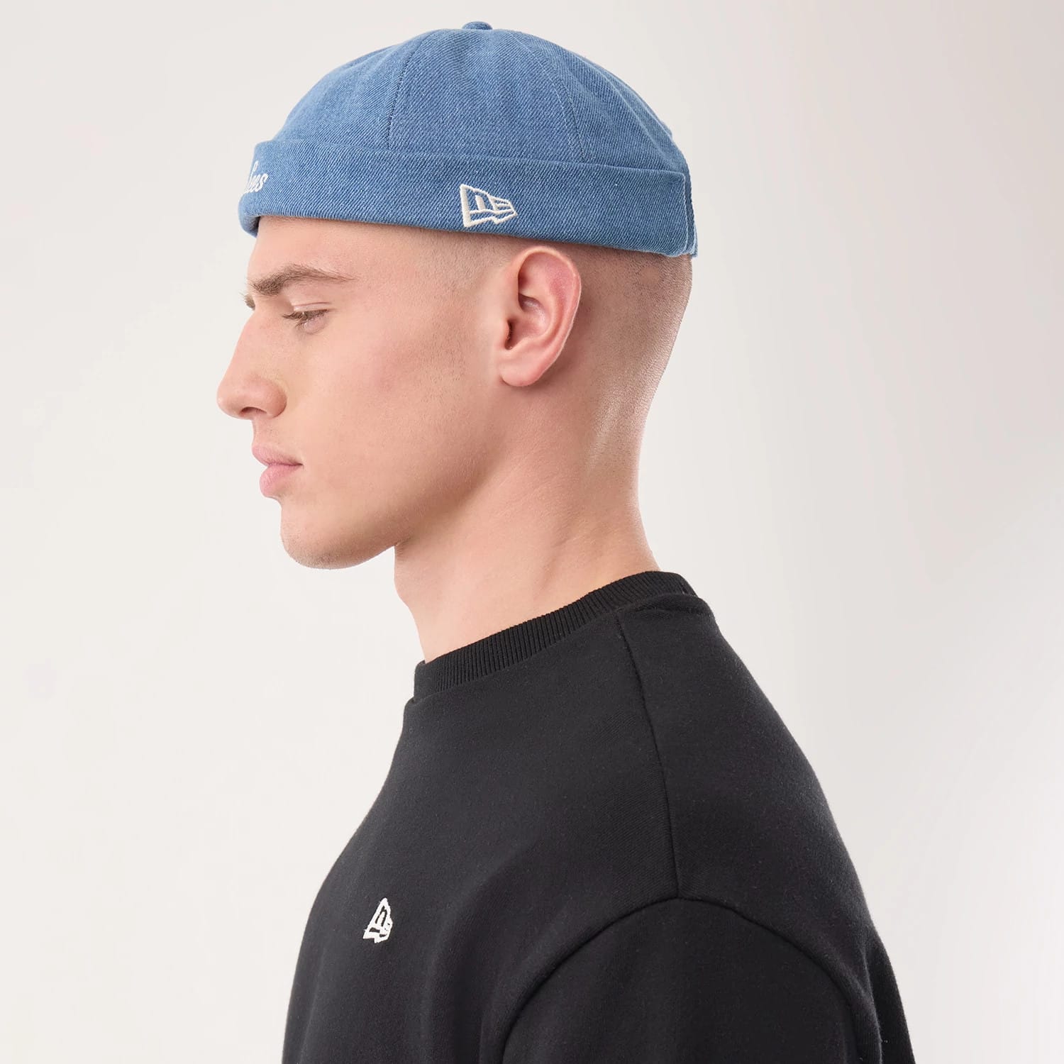 Pictured is this MLB Denim Skully New York Yankees Docker cap in pastel blue. 2