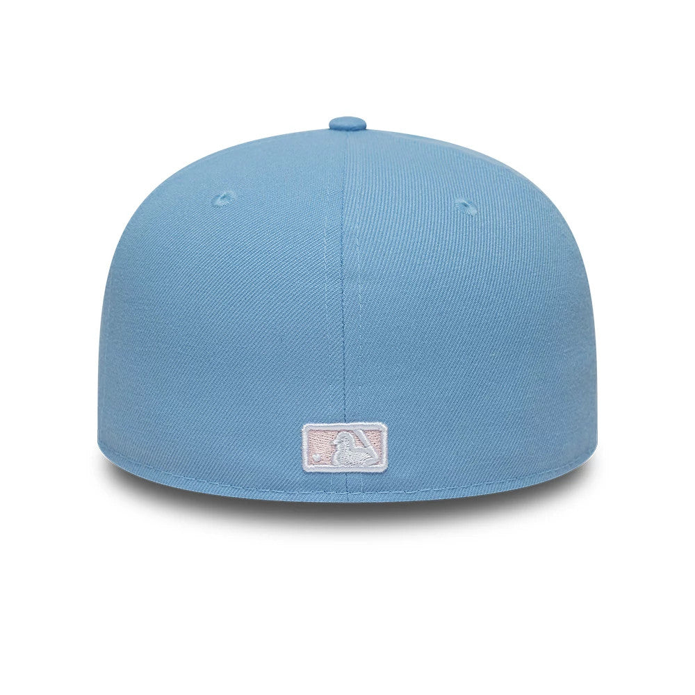 Pictured is this MLB Floral Outline LA Dodgers 59FIFTY Fitted cap in pastel blue. 7