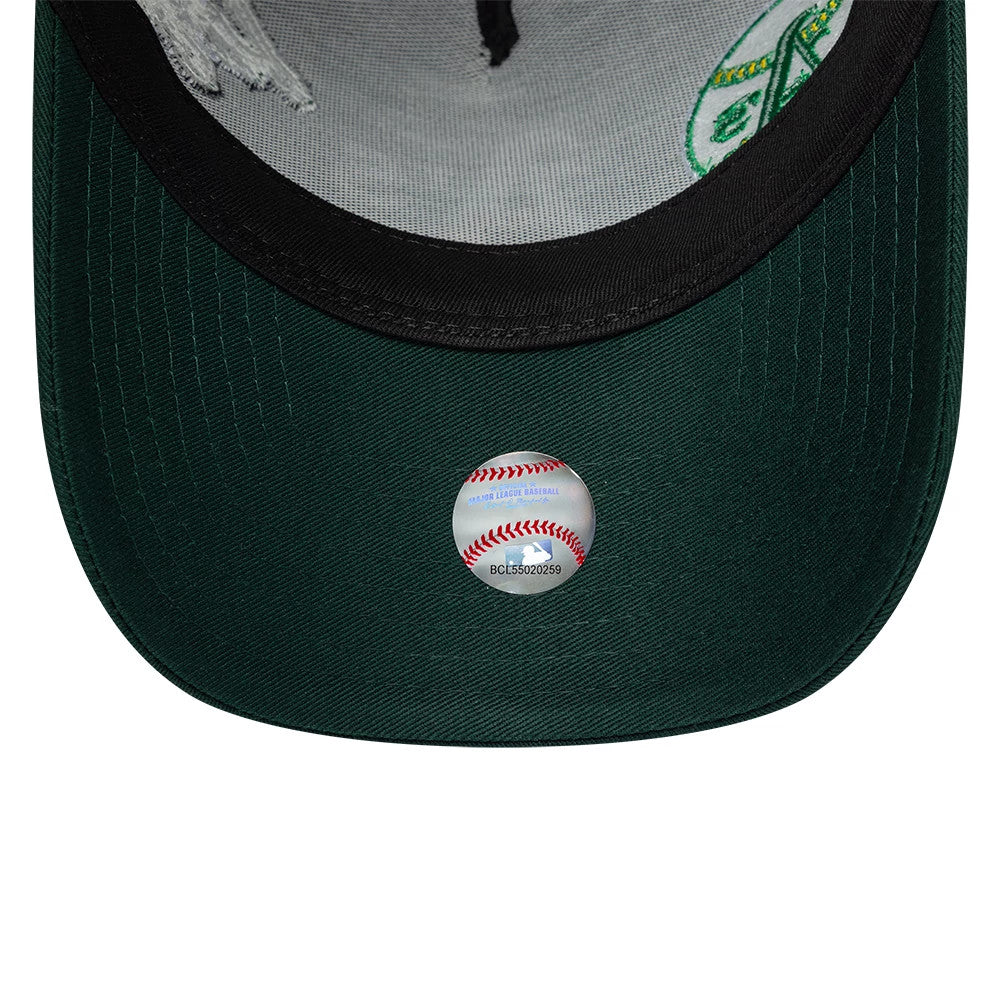 Pictured is this MLB Patch Athletics 9FORTY A-Frame Trucker cap in dark green. 7