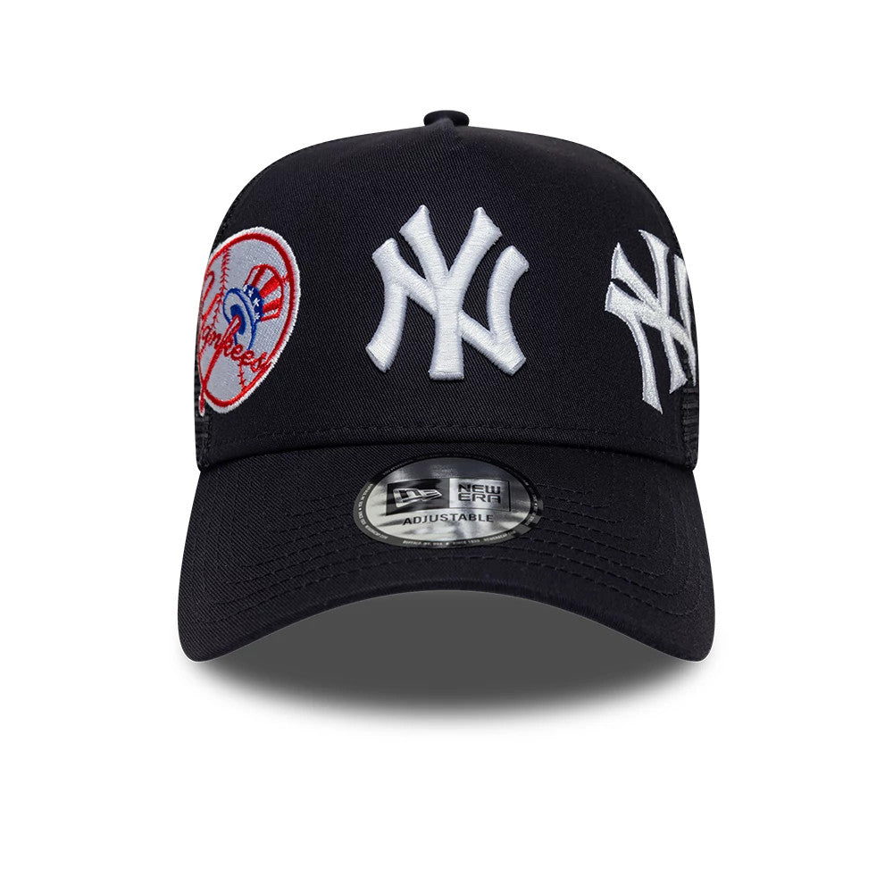 Pictured is this MLB Patch New York Yankees 9FORTY A-Frame Trucker cap in navy. 2