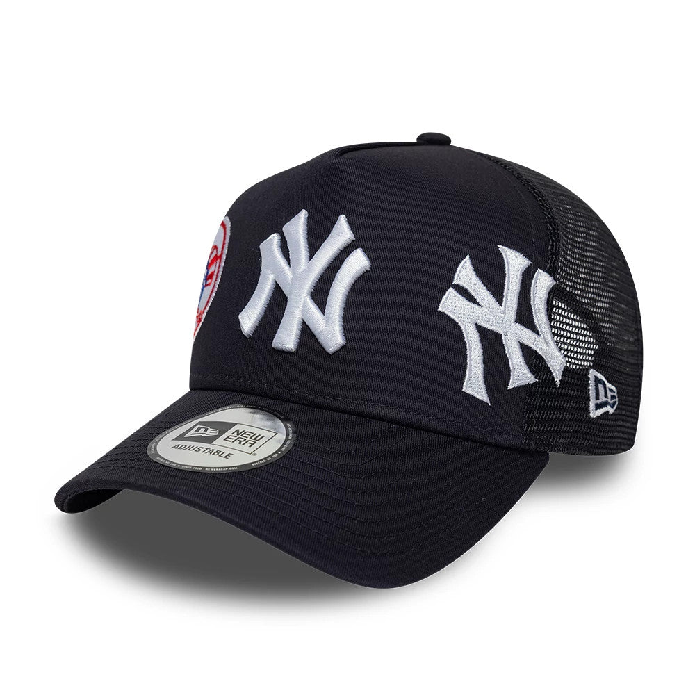 Pictured is this MLB Patch New York Yankees 9FORTY A-Frame Trucker cap in navy. 3