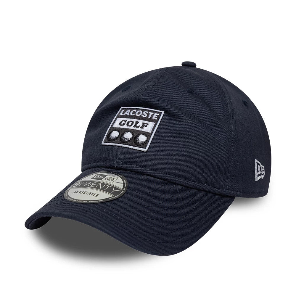 Pictured is this Lacoste X New Era 9TWENTY cap in dark blue. 3