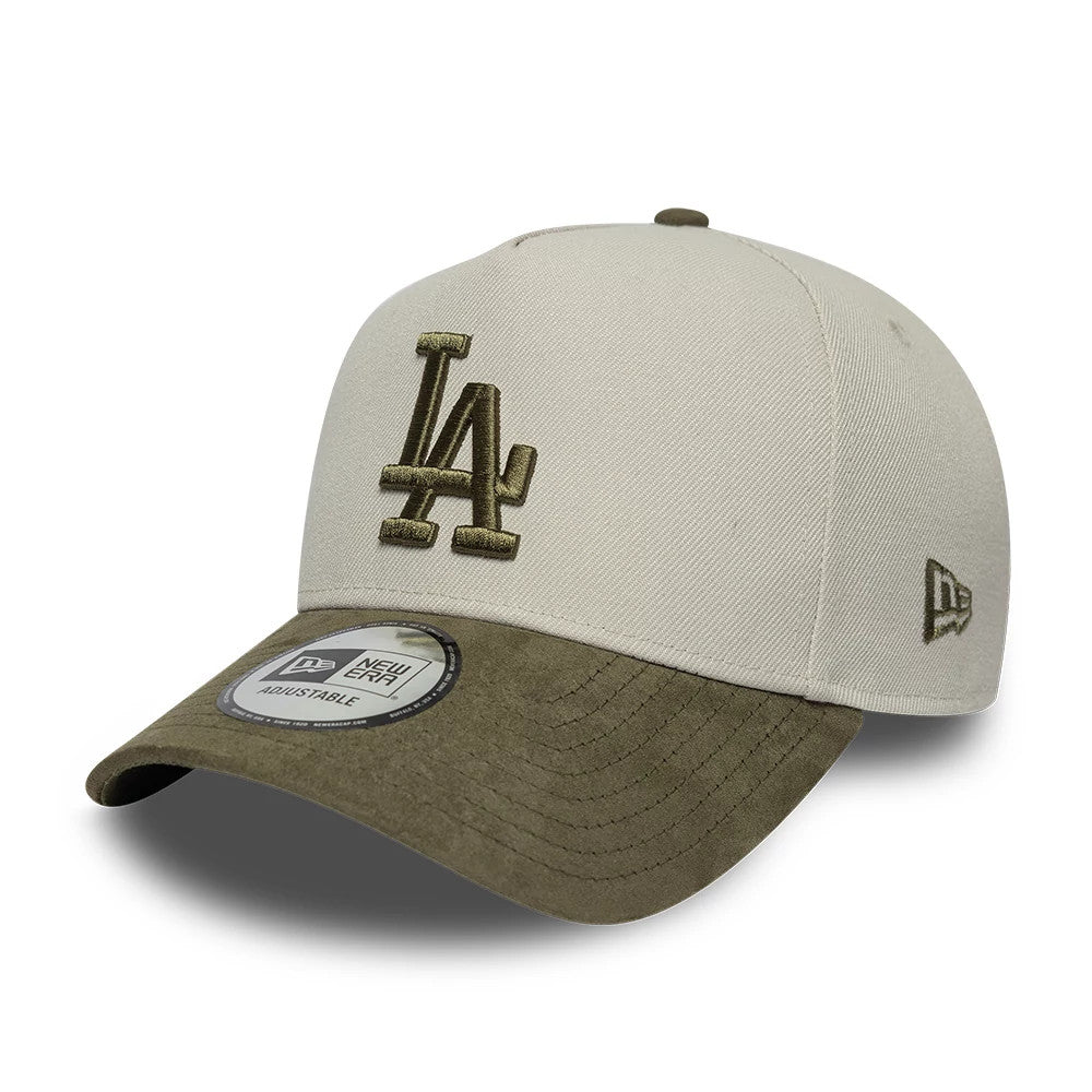Pictured is this MLB Suede Visor LA Dodgers 9FORTY E-Frame cap in light beige. 1